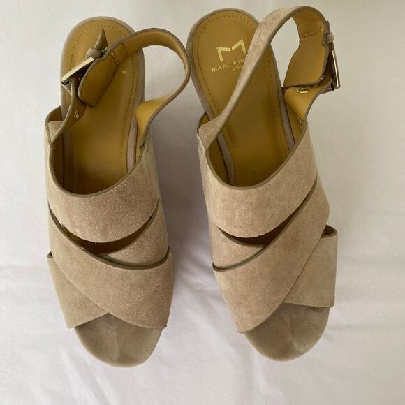 Marc Fisher Bianka Taupe Suede Platform Wedges Size 8 - Picture 6 of 13